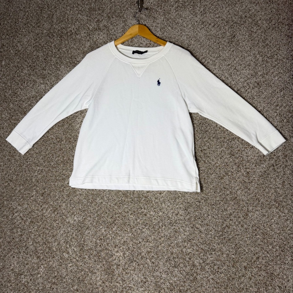 Polo Ralph Lauren White French Terry Raglan Sweatshirt Navy Pony Logo Small